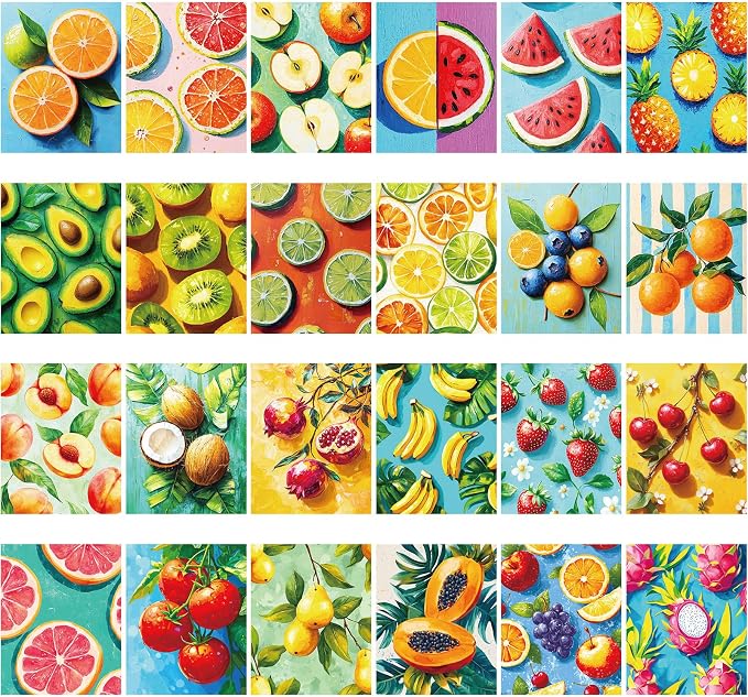 Sherr 24 Pcs Pre Drawn Canvas for Adult, Fruit, 8 x 10 Inch