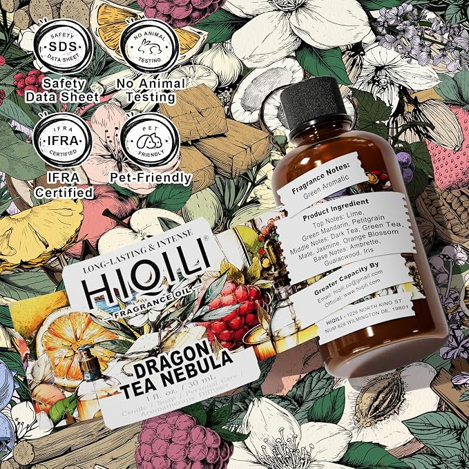 HIQILI Dragon Tea Nebula Fragrance Oil for DIY, Hotel Scents for Essential Oil Diffuser, A Clean Yulong Tea Aroma - 1.0 Fl Oz(Pack of 1)