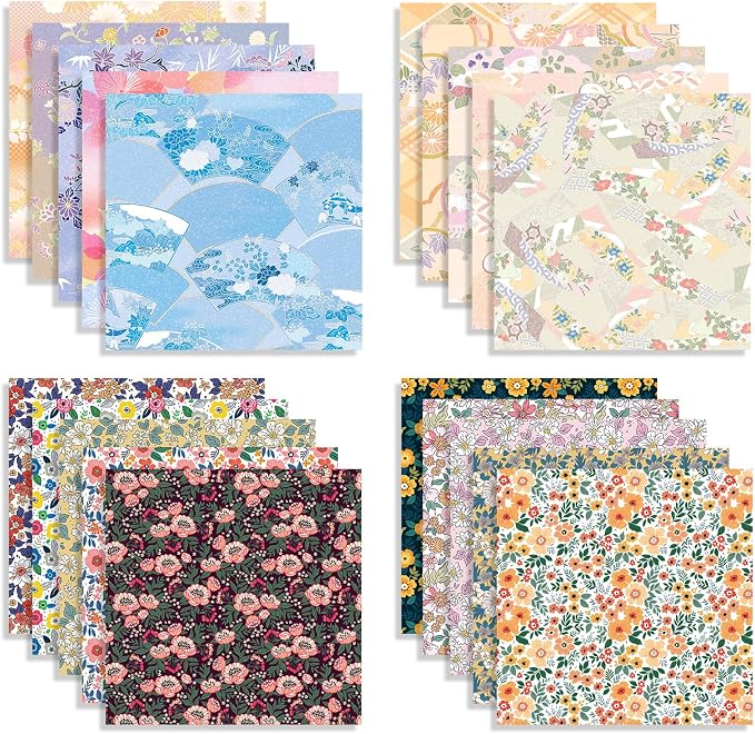 Origami Paper Kit 100 Sheets, 6x6 Inch Double Sided 40 Vivid Colored Paper | 70GSM Colorful Paper,40 Different Pattern Origami Kit,DIY Hand Crafts,Arts Creativity,Easy to Fold,No-Fading.Chiyo Flower