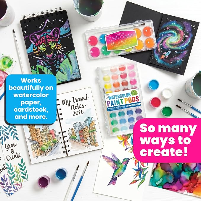 Ooly Chroma Blends Neon Watercolor Paint Set | Ages 6+, Bright Neon Colors in a Portable Case, Brush Included, Watercolor Art Supplies for Creative Kids and Adults