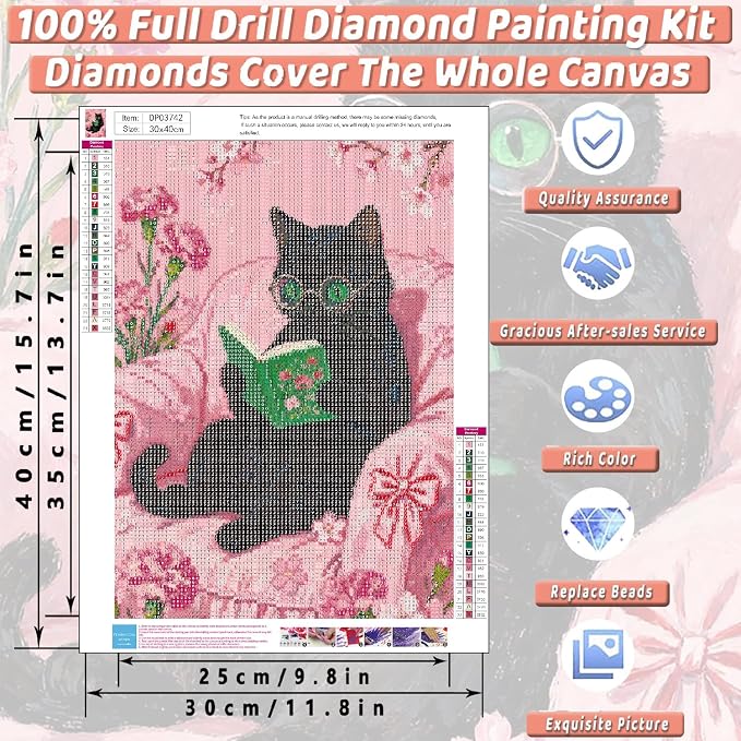 Black Cat Diamond Art Kits for Adults Diamond Painting Kit for Beginner