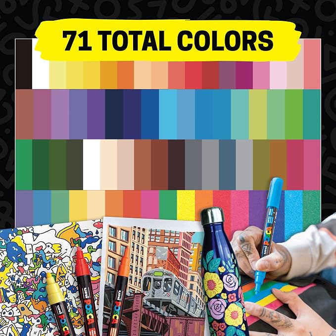 uni Posca Acrylic Paint Art Markers, Set of 12 Extra Fine Point Thin Paint Pens for Coloring Gifts, Fabric, Metal, Glass, Rocks, Wood and Canvas, Assorted Colors, PC1M12C