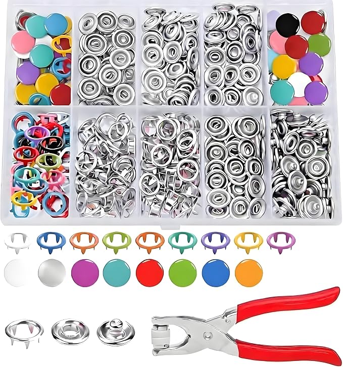 100 Sets of Colorful Hollow and Solid snap Buttons (Including Pliers), 400 Multi-Colored Mixed-and-Match Hollow Sewing snap Buttons, Suitable for DIY Handmade Clothing Making (9.5 mm).