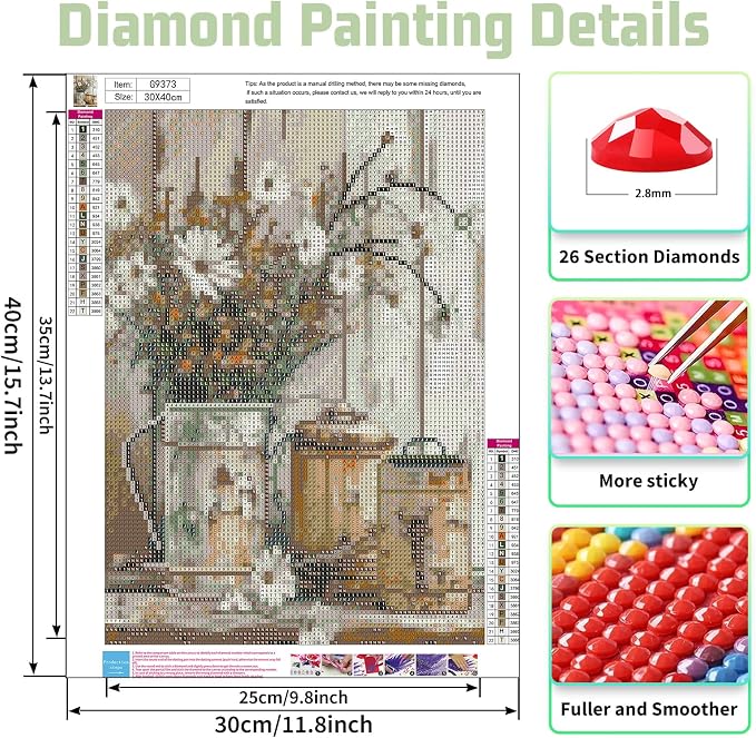 Vintage Flower Diamond Painting Kits for Adults, Diamond Art Kits, 12x16 in