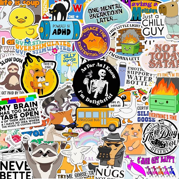 225PCS Funny Hot Mess Xpress Sticker Pack by Puraesla - Holographic Stickers for Adults, Waterproof Vinyl Sarcastic Relatable Meme Decals for Laptop, Water Bottle, Phone, Kindle, Journal