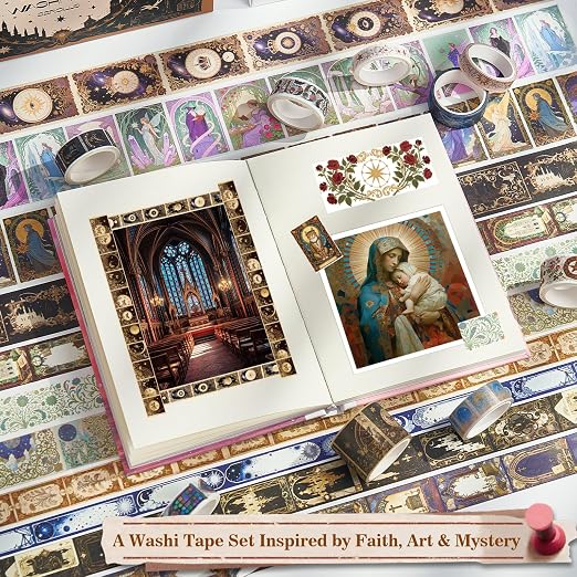 Magic Washi Tape Set 24 Rolls,Decorative Masking Tape for Junk Journal, Scrapbooking Supplies, DIY Crafting Supplies