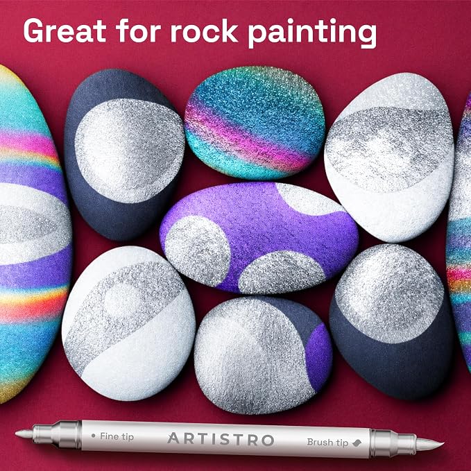 ARTISTRO 24 Silver Dual-Tip Acrylic Paint Marker Pens for Drawing | For Fabric, Rock, Glass, Wood, & Molds, Arts & Crafts Gift for Adults, Teens, & Kids, Classroom Must Haves & School Supplies