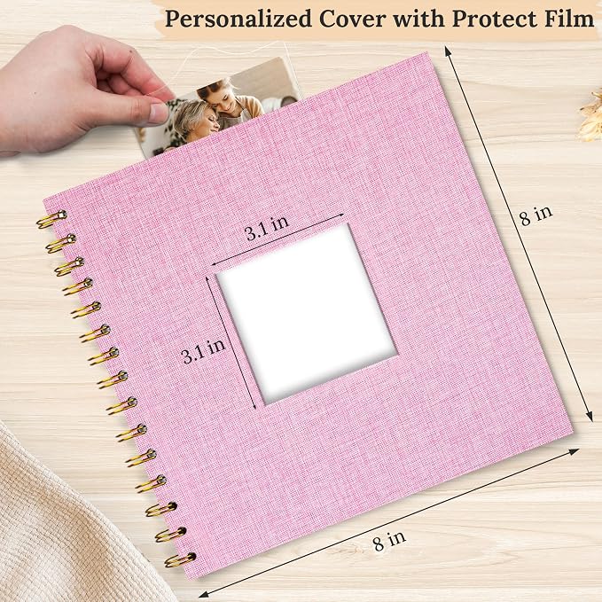 8"x8" Scrapbook Photo Album Linen Cover 20 Sheets 40 Pages White Paper | Pink Hardcover Kraft White Pages Memory Book, for Travel Wedding Guest Book Christmas Baby Shower Fits 4x6 & Instant Photos