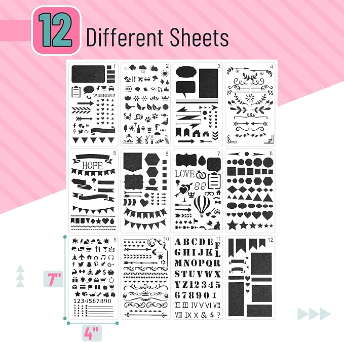 Mr. Pen- Journal Stencils, 4x7 Inch, 12 Pack