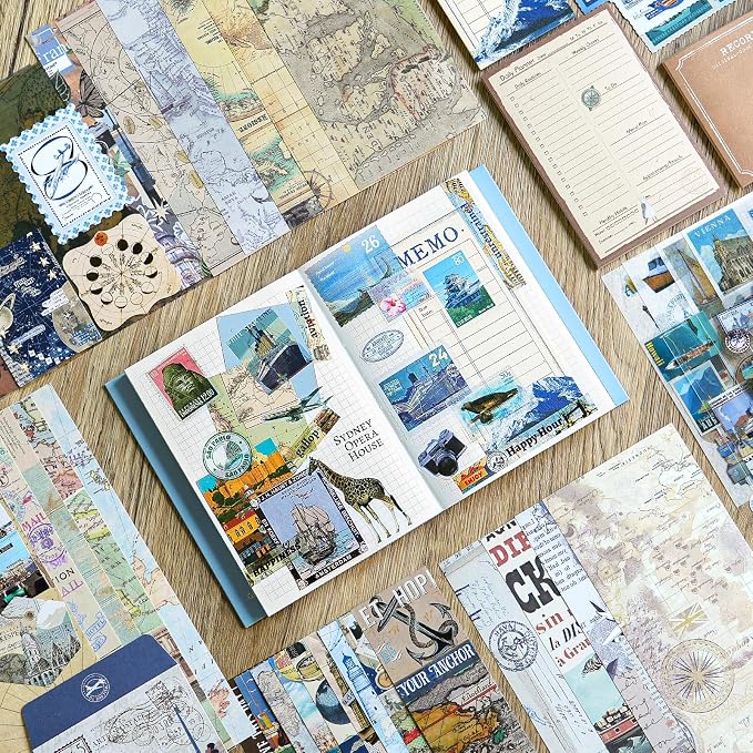 Travel Scrapbooking Supplies Kit, A6 Notebook, Vintage Junk Journaling Kit