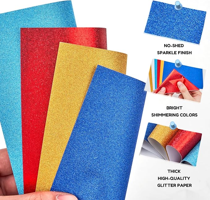 JoyCat Classic Glitter Origami Paper, 50 Sheets, 5 Colors, 6x6 Inch | Five vivid glitter colors add a bright shimmer to origami, party decorations, card making, gift accents and DIY crafts.