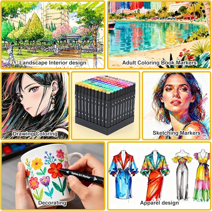 Taotree Alcohol Markers 100 Colors Case & Holders, Art Markers Dual Tips | Chisel & Fine Coloring Pens, Sketch Pens, Art Supplies for Adult Coloring Books Artist Coloring Painting, Drawing, Sketching