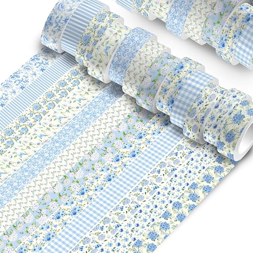 Hydrangea Washi Tape 12 Rolls Blue Hydrangea Tape Masking Decorative Blue Flower Washi Tape for DIY Craft Gift Wrapping Handbook Sticker Scrapbook Journaling Party Favor