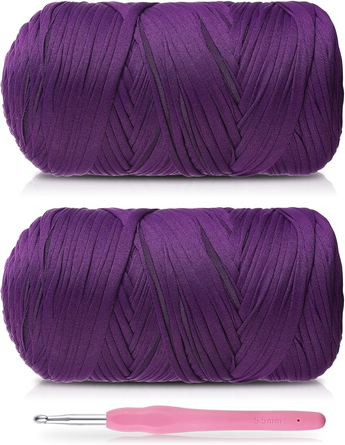 2 Pack T-Shirt Yarn - Together 800g/236 Yards Elastic Fabric Crochet Cloth T-Shirt Yarn, Thick Hand Knitting Yarns for Crocheting Bags/Rugs/Baskets/Craft Project (Modern, Violets)