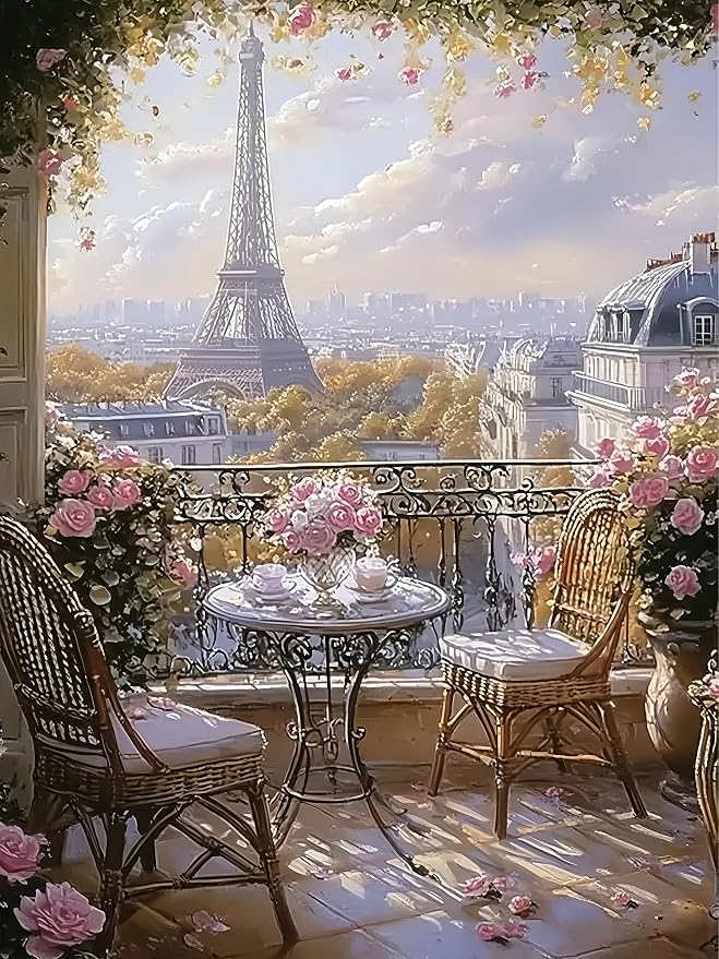 5DDIYART Paris Eiffel Tower Diamond Art Kits for Adults | 5D Diamond Painting for Adult Beginners, DIY Full Drill Round Gem Painting Art for Adults, Home Wall Decor 11.8x15.7 Inch