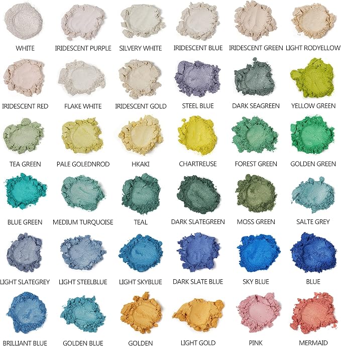 Mica Powder, 72 Colors (10g), Pigment for Epoxy Resin, Soap, Bath Bomb | Complies with ASTM D-4236| For Lip Gloss, Art Crafts, Resin Dye, Nails| Glitter Pigment