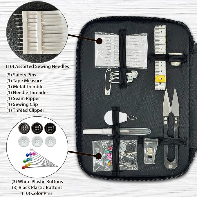 Vellostar Beginner Sewing Kit for Adults and Kids, 22 Threads, Travel Case | Small beginner hand sew kit with sewing supplies, needles, scissors, thimble for home, travel, & emergency clothing repairs