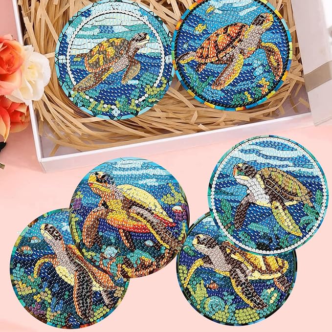 Diamond Art Coasters Kits, 8 Pcs Turtle Diamond Painting Coasters Kits