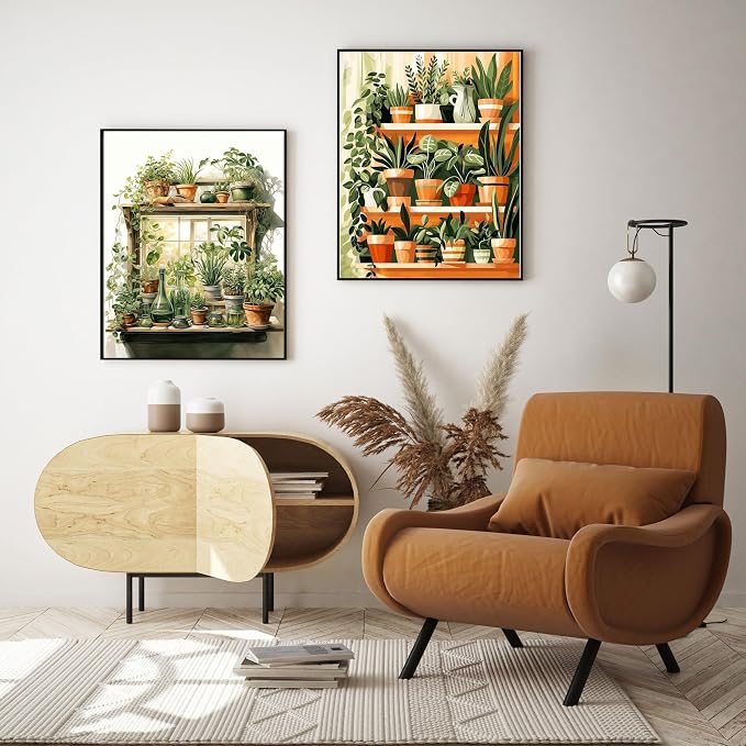 Hutarosl 4 Pack Paint by Numbers Kit for Adults Plant- Bookshelf Paint by Number Adult, Canvas Painting by Numbers for Adults Perfect for Gifts Home Wall Decor 12x16inch