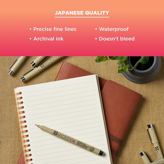 SAKURA Pigma Micron Fineliner Pens - Archival Black Ink Pens - Pens for Writing, Drawing, or Journaling - Assorted Point Sizes - 18 Pack