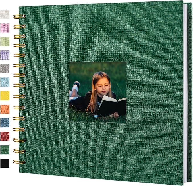 Scrapbook Photo Album Linen Cover, 8 x 8 Inch Hardcover Kraft White Pages Memory Book, for Travel Wedding Guest Book Christmas Baby Shower (20 Sheets/ 40 Pages,Darkgreen) | Green Hardcover Kraft White Pages Memory Book, for Travel Wedding Guest Book Ch...