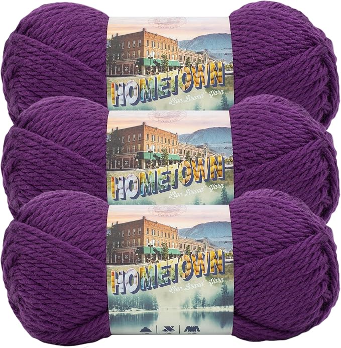 Lion Brand Yarn Hometown Yarn, Super-Bulky Yarn for Knitting, Crocheting, and Crafting, 3 Pack, Portland Wine | Super Bulky Acrylic Fiber for Warm Crochet Blankets, Knit Winter Hats, Chunky Cardigans, Soft Scarves, Weaving