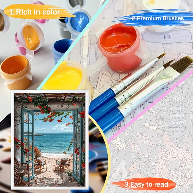 Yunruily Paint by Numbers Kits for Adults - Paint by Numbers for Adults Canvas,Beach Landscape Paint by Number Adult for Gifts Home Wall Decor 16x20inch