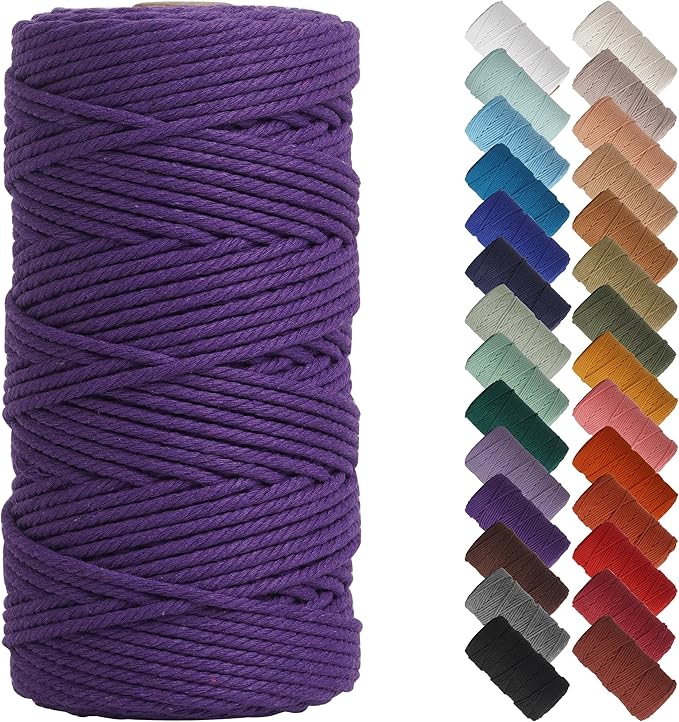 NOANTA Dark Purple Macrame Cord 3mm x 220yards, Cotton Rope Macrame Yarn | Macrame Rope Supplies, 3 Strand Twisted Cotton Yarn String, Cotton Cord for Wall Hanging, Plant Hangers, Crafts, Knitting