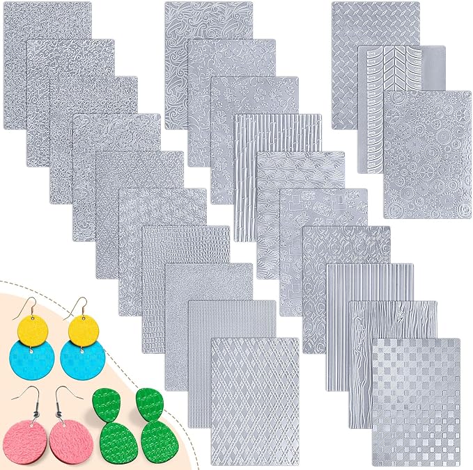 XunYee 23 Pcs Polymer Clay Texture Sheets for Earrings Jewelry Making 17 x 25 Boho Clay Fondant Texture Mats for Pottery Earrings Jewelry Making DIY Crafts
