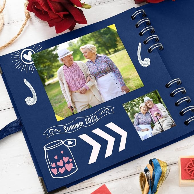 Bstorify Square Scrapbook Photo Albums 7 x 7 Inch Blue Hardcover with Ribbon Closure - Ideal for Scrapbooking, Art & Craft Projects | Hardcover with Thick 200 GSM Kraft Paper, Ideal for Your Scrapbooking Albums, Art & Craft Projects (Blue, 7 x 7 Inch)