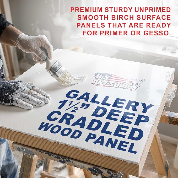 U.S. Art Supply 9" x 12" Unfinished Cradled Wood Panels for Painting