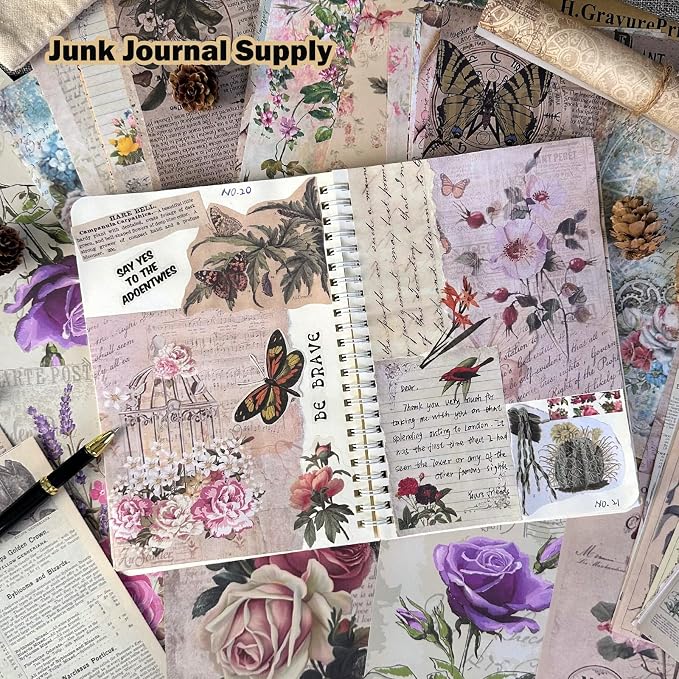 180 Sheets Scrapbook Paper, Large Vintage Junk Journal Decoupage Scrapbooking Bullet Journaling Supplies, Room Wall Decor Posters Ephemera Card Making Collage Crafts Paper Packs(5.5*7.87 Inch)