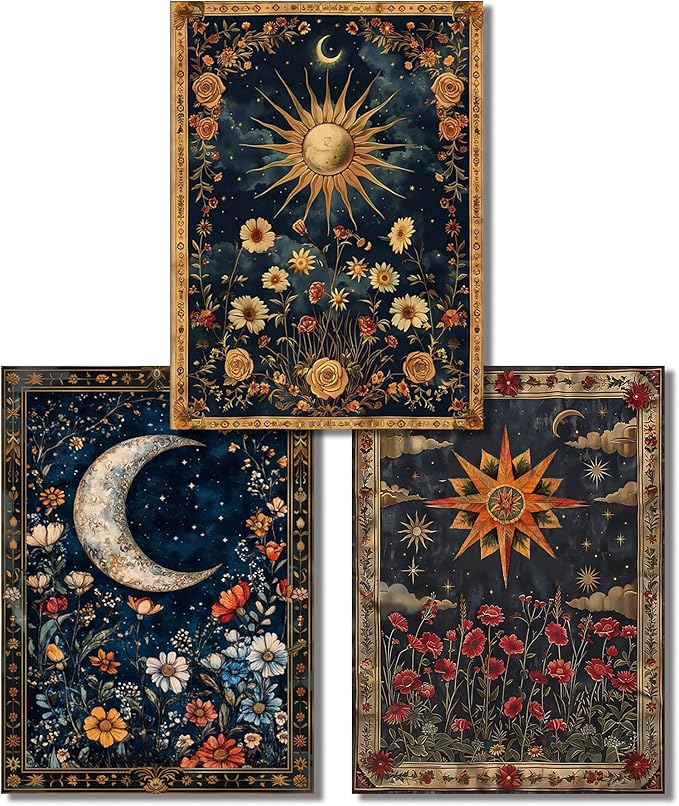 3 pack Sun Moon Stars Paint by Numbers Kit for Adults Beginner 16x12 Inch | Celestial body Easy Adult Paint by Number Kits on Canvas DIY Painting for Beginners Art by Numbers for Home Wall Decor