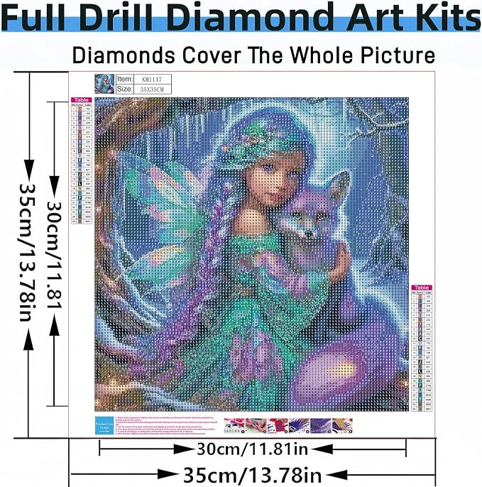 Fairy 5D DIY Diamond Painting Kits Fox Diamond Art Kits for Beginners | Full Drill Gem Paintings Art Kits for Home Wall Decor13.78 x13.78 Inch