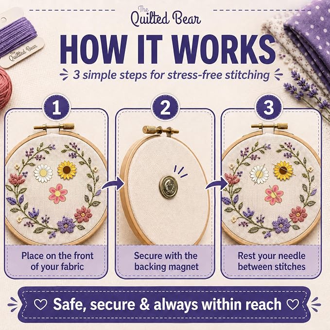 The Quilted Bear Magnetic Needle Minder, Sunflower | Enamel Needle Keeper for Embroidery & Cross Stitch, Secure Holder for Sewing Needles & Pins, Strong Magnet, Sewing Accessory