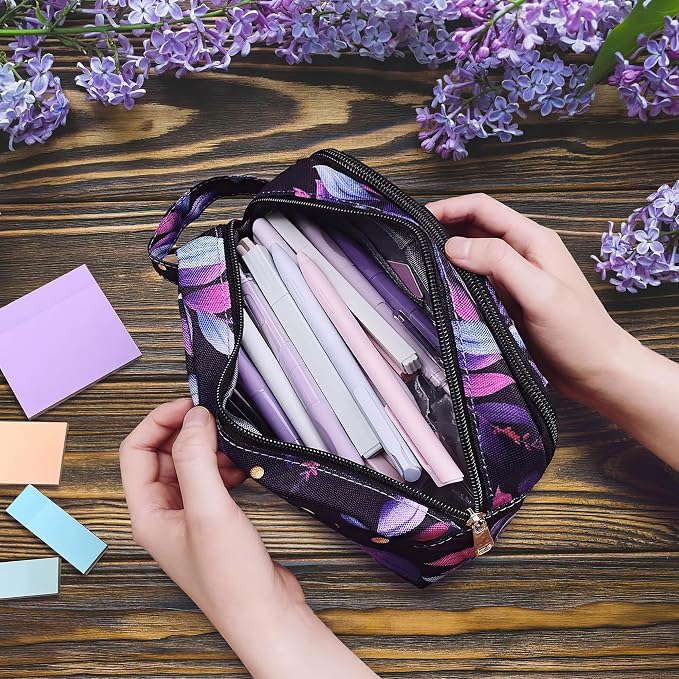 48 Pcs Bible Study Supplies for Women, Bible Journaling Kit Includes Bible Pencil Case, Tags, Pens, Highlighters, 4 Color Clear Sticky Notes, Notebook, 15 Clips, 4 Rolls of Washi Tape & More (Purple Bag)