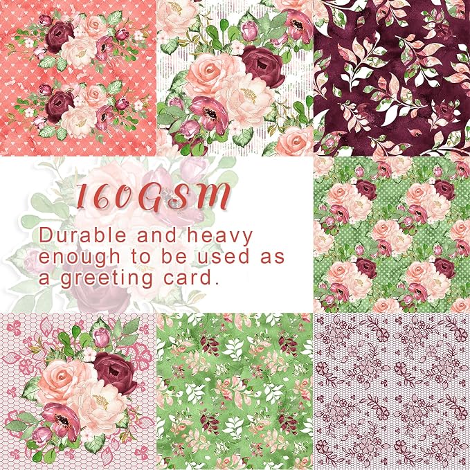 28 Sheets Scrapbook Paper, Floral Scrapbooking Specialty Papers 160gsm Cardmaking Craft Paper Pack Decorative Paper for Card Making (6"X6" Inch, Masrala)