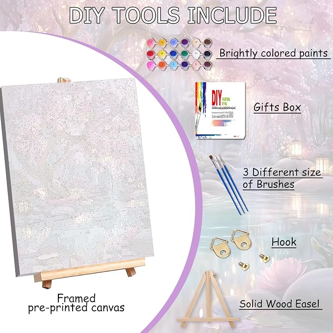 Tree of Life Paint by Number Adult with Frame Wooden Easel,Adult Paint by Numbers Tree of Life,Paint by Numbers Kit for Adults,DIY Acrylic Paint by Numbers for Adults Home Wall Decor 12x16inch