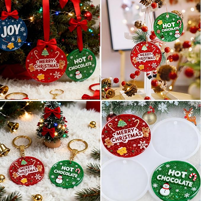 Circle Resin Molds Silicone,Flat Circle Silicone Molds for Resin | 25-Cavity 3 Set Shiny Flat Circle Silicone Molds for Resin,Drilled Round Resin Keychain, Pendant ,Pet Tag，Christmas Decor