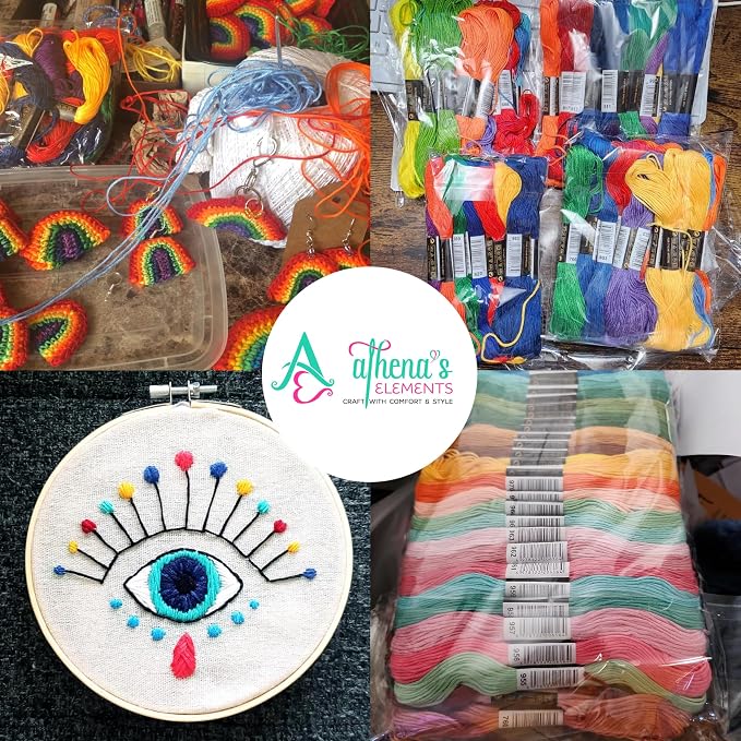 Athena’s Elements Embroidery Floss | Rainbow Thread for Embroidery, Cross Stitch Thread, Crafting Arts Embroidery Strings Bulk (Rainbow, 110pc)