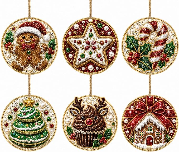 6PCS Christmas Wooden Ornaments DIY Pearl Diamond Painting Kit 08