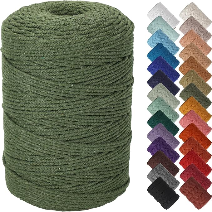 NOANTA Olive Green Macrame Cord 3mm x 328yards, Cotton Rope Macrame Yarn | Macrame Rope Supplies, 3 Strand Twisted Cotton Yarn String, Cotton Cord for Wall Hanging, Plant Hangers, Crafts, Knitting