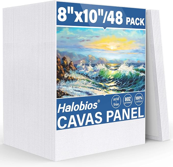 Halobios Canvas Boards for Painting 8x10 Inch, 48 Pack Blanck Canvas Panels Art Painting Supplies, 100% Cotton Primed Painting Supplies for Acrylic, Oil, Tempera & Watercolor Paint