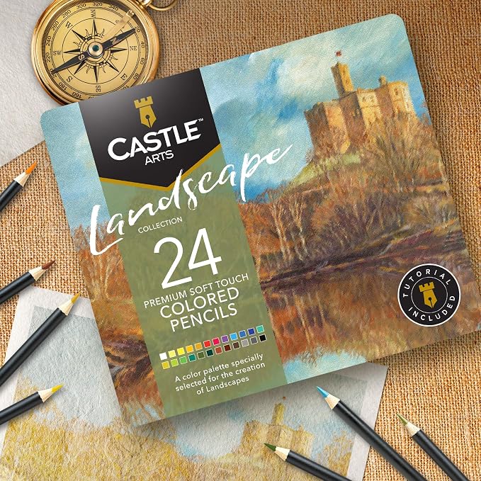 Castle Art Supplies 24 Colored Pencil Set - Landscapes Themed Palette