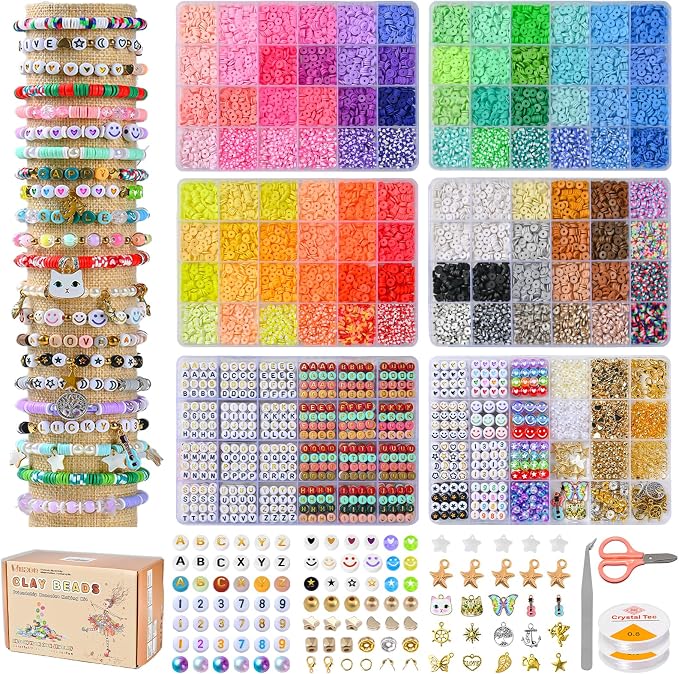 wuzoe Friendship Bracelet Kit, 16888pcs, 96 Colors Polymer Clay Beads & 1200 Letter Beads，Bracelet Making Kit for DIY Jewelry Making&Friendship Bracelet Making