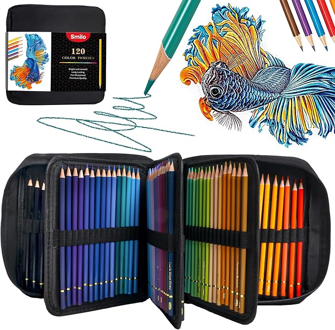 Smilo 120 Pack Colored Pencils for Adults Coloring Books with Carry Case