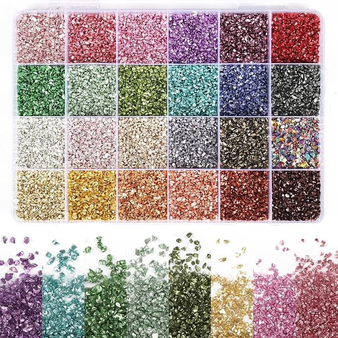 24 Colors Crushed Glass for Crafts Glitter Resin Art Broken Glass Pieces