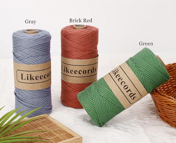 Likeecords 100% Cotton Crochet Bag Cord 2mm 170m Macrame Cord 2mm Crochet Thread Macrame Rope Gift for Knitter (Green)
