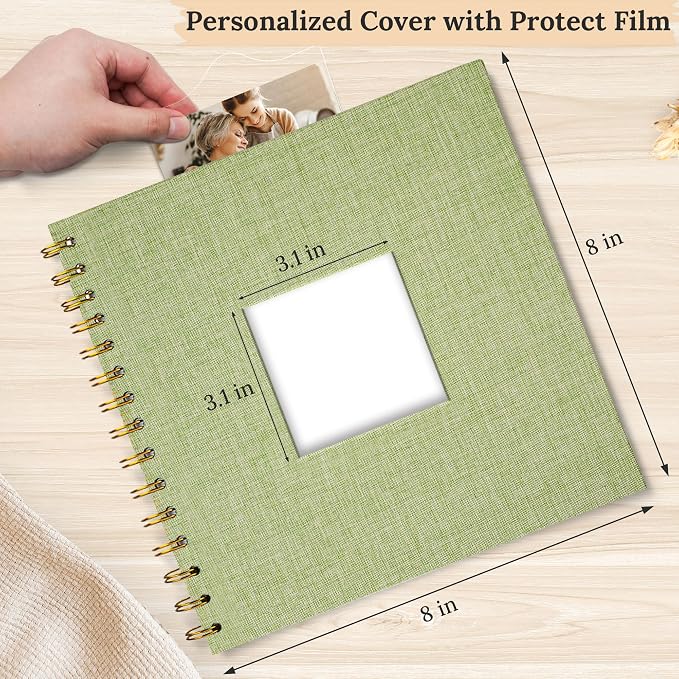 8"x8" Scrapbook Photo Album Linen Cover 20 Sheets 40 Pages White Paper | GrassGreen Hardcover Kraft White Pages Memory Book, for Travel Wedding Guest Book Christmas Baby Fits 4x6 & Instant Photos