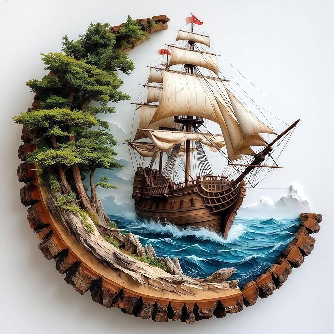 Diamond Paintings Kits for Adults,Sailboat Diamond Art,13.8x13.8 Inch | 5D DIY Full Round Drill Odyssey Wooden Nautical boat Paint by Diamond,Diamond Painting Dot Gem Art Crafts,for Home Wall Decor